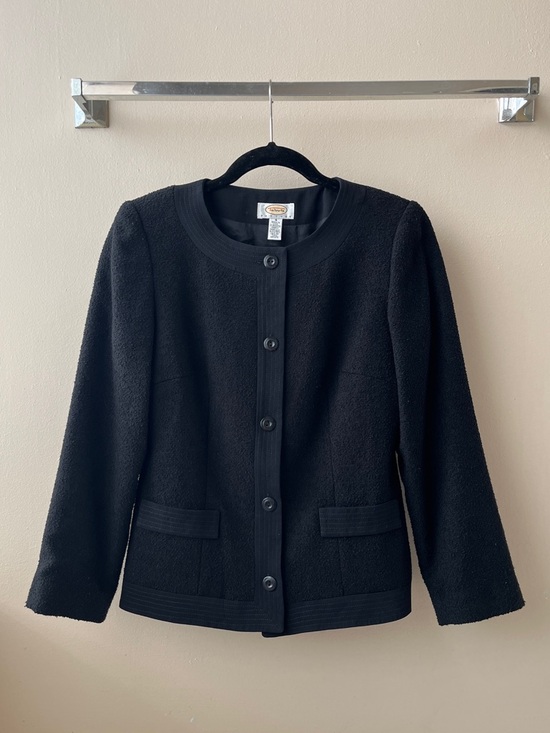 Talbots Jackets & Blazers - Vintage Talbots Lady Jacket Black Button-Front Collarless Blazer/Jacket- Size 4